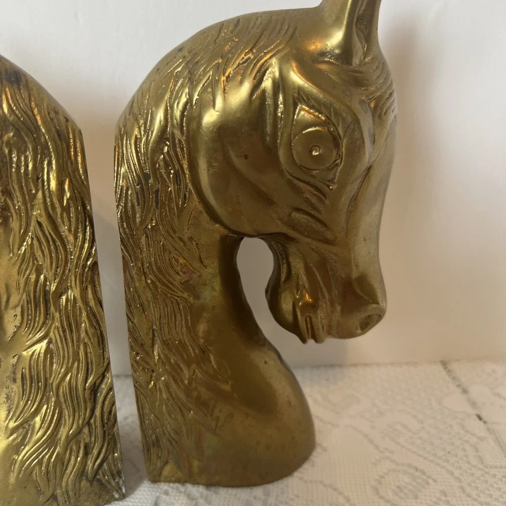 Vintage Mid Centry Modern  Brass 2 Large Horse Head Bookends‎ Pair